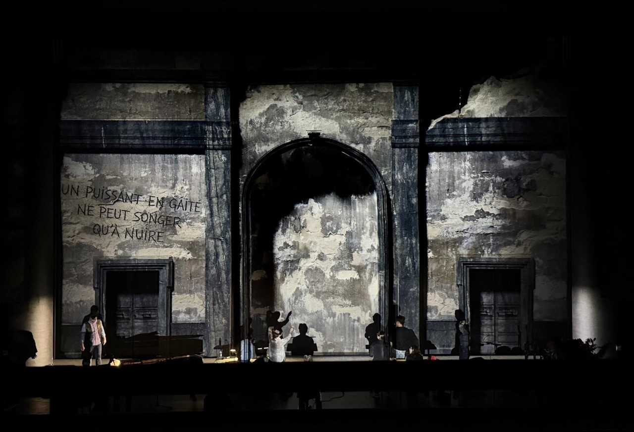 Stage setup for Verdi’s 'Rigoletto' is underway at Daegu Opera House ahead of its April 24-25 performances. (Daegu Opera House)