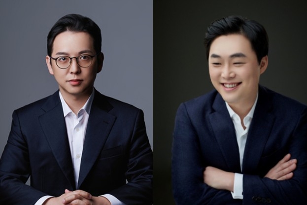 Composer Kim In-kyu (left) and Kim Jun-ho (Joy of Strings)