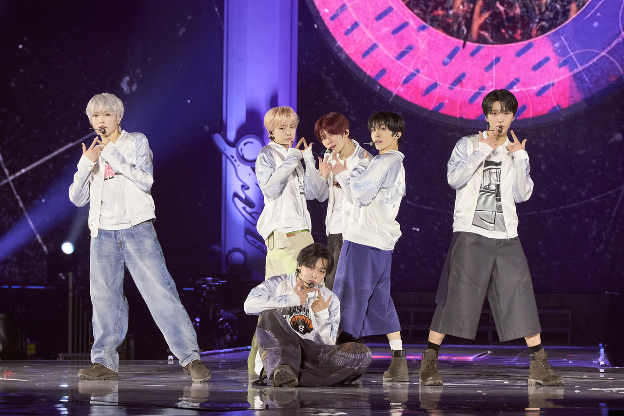 NCT Wish performs during “Into the Wish : Our Wish,” held at Kspo Dome in Songpa-gu, southern Seoul, Sunday. (SM Entertainment)