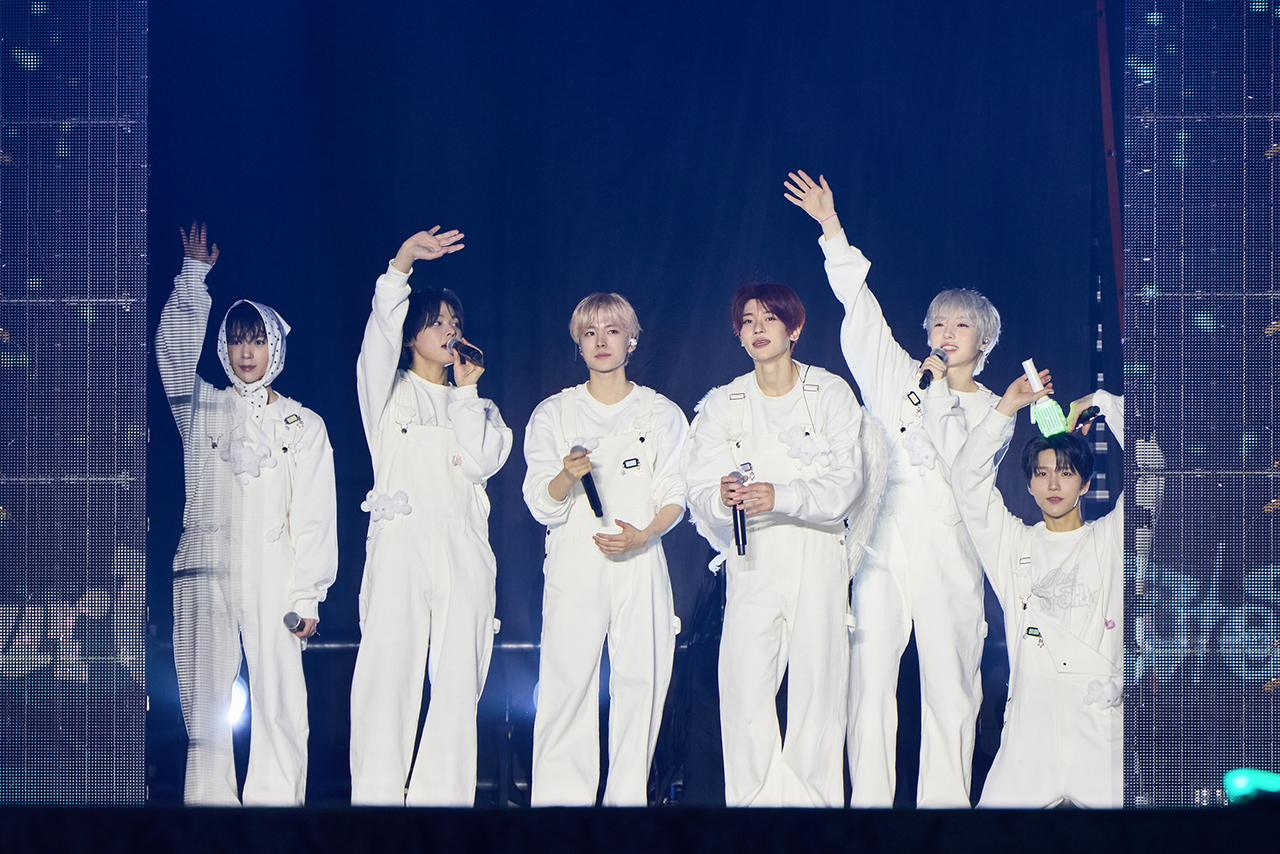 NCT Wish interacts with fans during “Into the Wish : Our Wish,” held at Kspo Dome in Songpa-gu, southern Seoul, Sunday. (SM Entertainment)