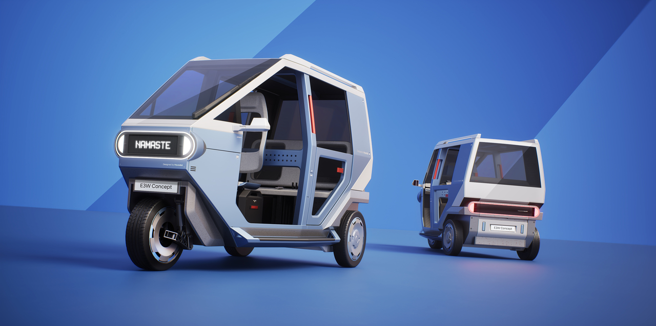 A concept model of an electric three-wheeler for the Indian market (Hyundai Motor Group)