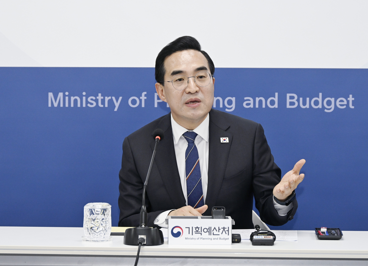 Planning and Budget Minister Park Hong-geun speaks during his first press conference held in Sejong, Tuesday. (Ministry of Planning and Budget)