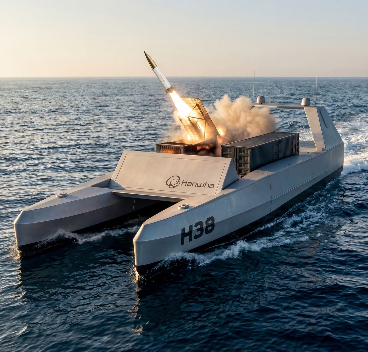 A rendering of the 38-meter medium unmanned surface vessel H38 (Hanwha Defense USA)