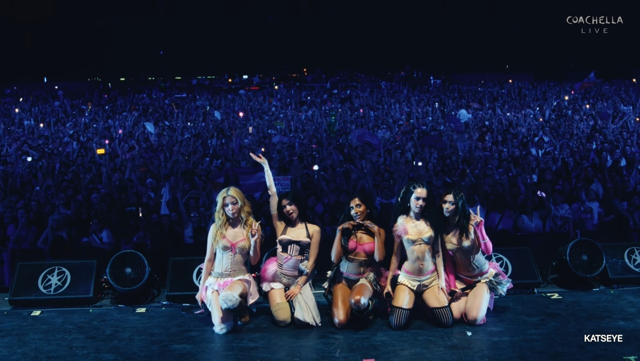 Katseye poses during its performance at Coachella in Indio, California, Friday. (Coachella's YouTube channel)