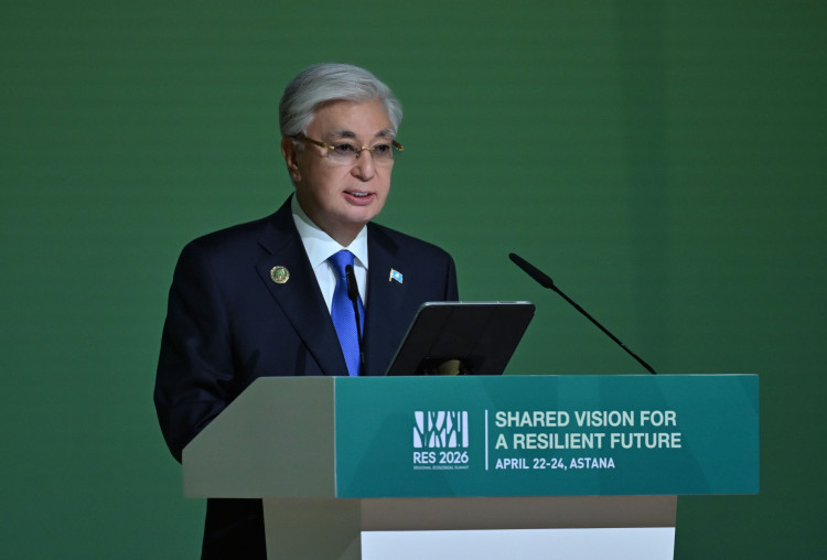 Kazakh President Kassym-Jomart Tokayev speaks during the plenary session opening the RES 2026 in Astana, Kazakhstan, Wednesday. (Akorda)