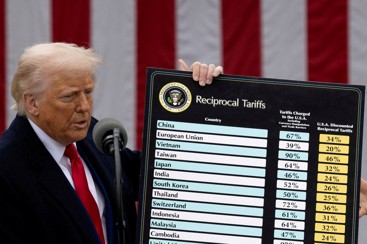 US President Donald Trump delivers remarks on tariffs in the Rose Garden at the White House in Washington on April 2, 2025.   Reuters-Yonhap