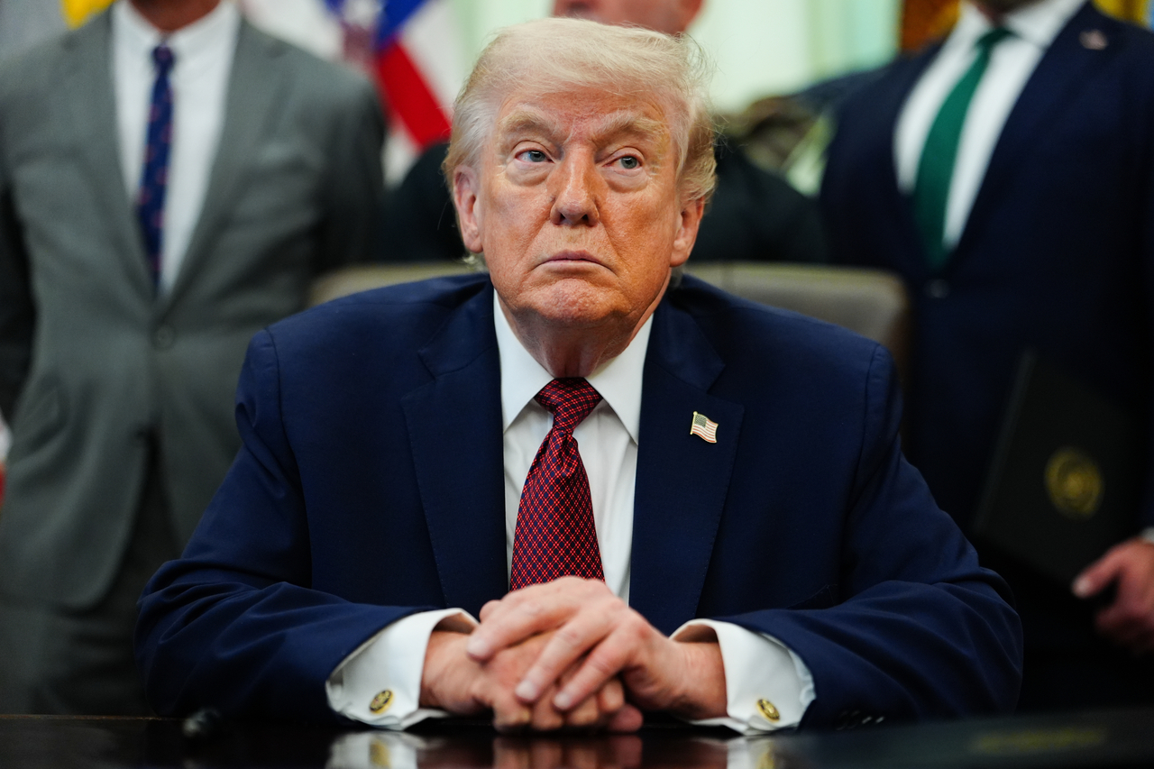 This photo shows US President Donald Trump attending an event at the White House in Washington on Saturday. (AP-Yonhap)