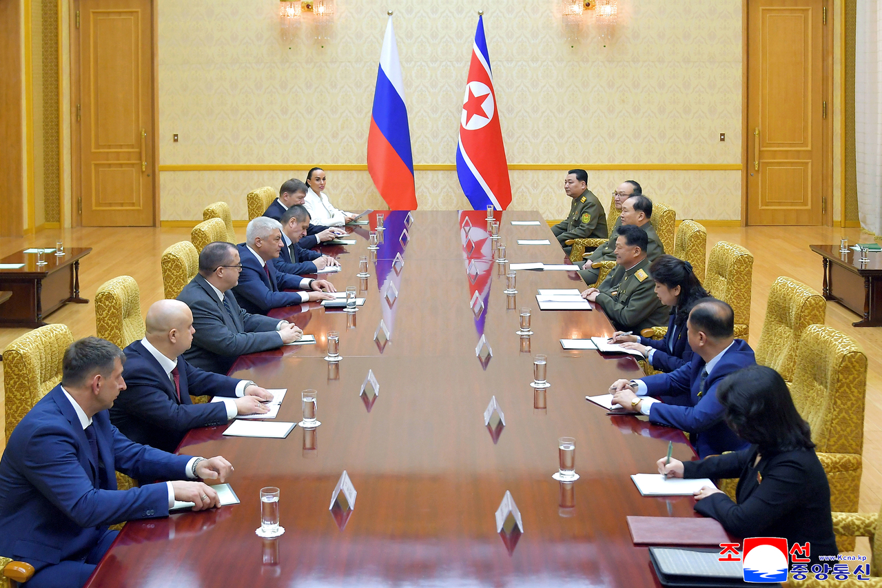 Talks between North Korea's public security ministry and Russia's interior ministry are held in Pyongyang on Tuesday. (Korean Central News Agency)