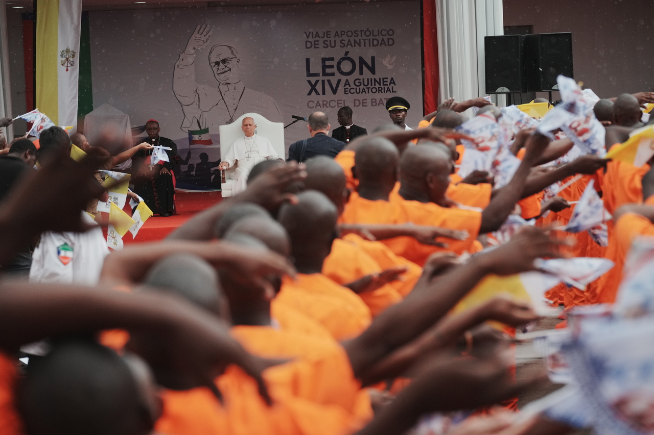 Pope Leo XIV visits the Bata Prison, Equatorial Guinea, Wednesday.   AP-Yonhap
