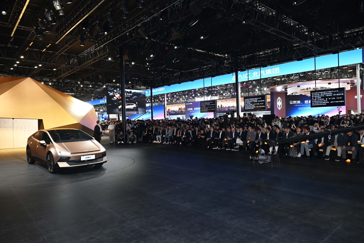 A view of Hyundai Motor’s press event during Auto China 2026 in Beijing on Friday, where the company unveiled Ioniq V and its renewed China strategy (Hyundai Motor Group)