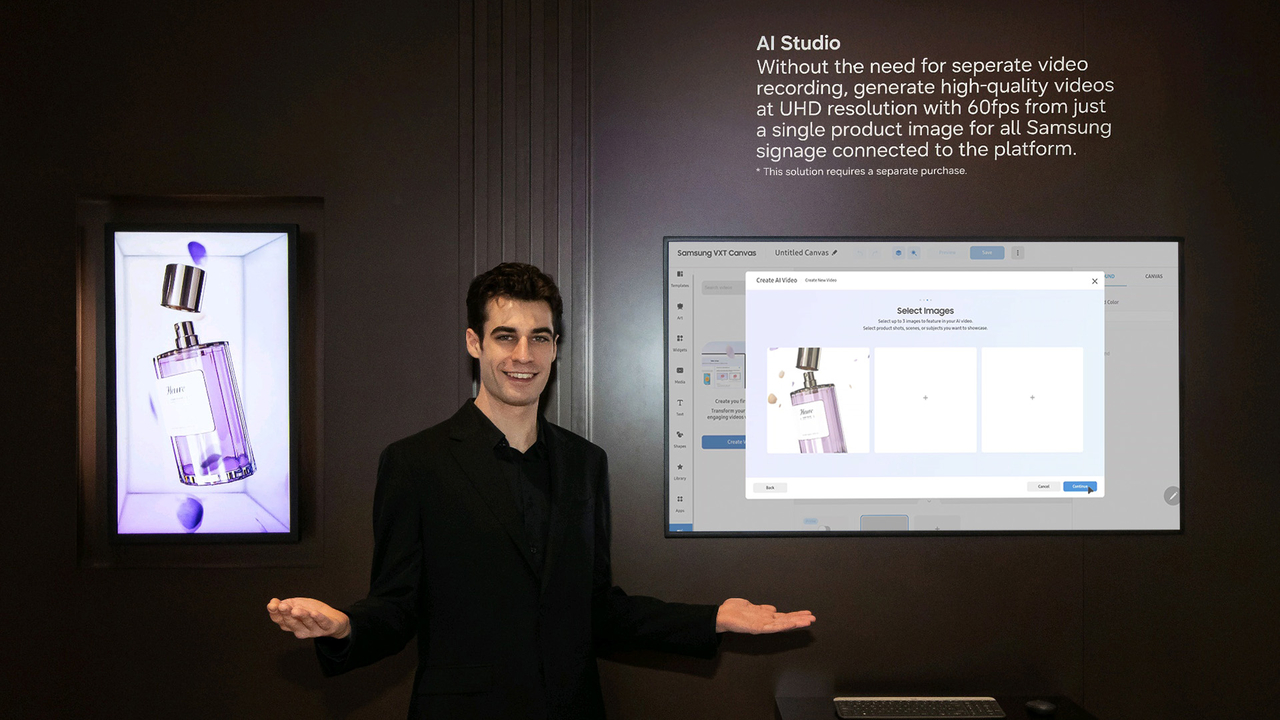A close-up view of Samsung's new 32-inch Spatial Signage, showcasing its 3D capabilities.