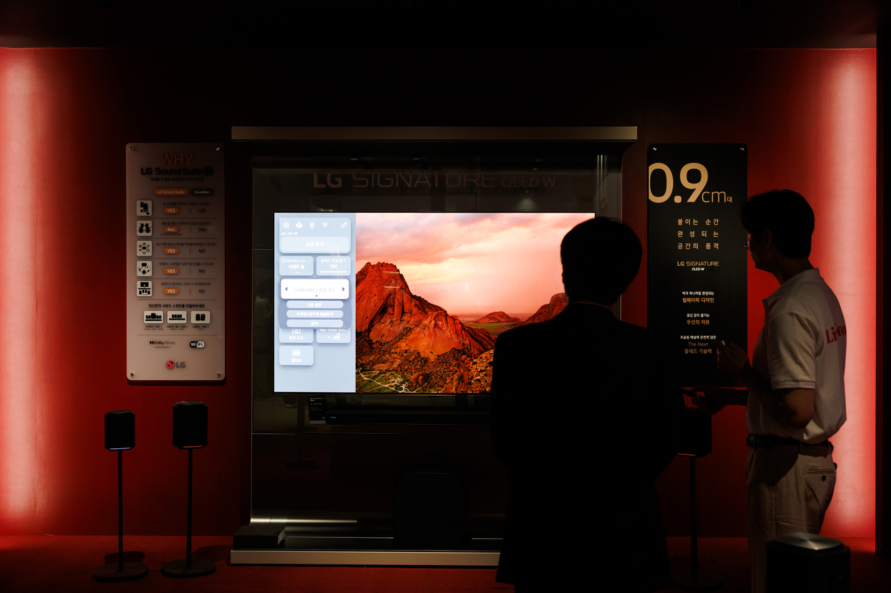 LG Electronics' Signature OLED television is displayed at the World IT Show in Seoul, on April 22, 2026. (Bloomberg)