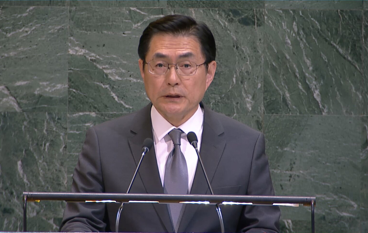 Jeong Yeon-doo, vice foreign minister for diplomatic strategy and intelligence, delivers a keynote speech at the Nuclear Non-Proliferation Treaty (NPT) review conference held in New York on Monday (local time). (Ministry of Foreign Affairs)