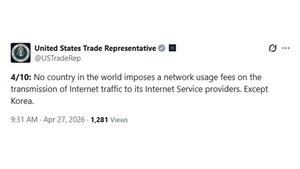USTR criticizes Korea’s network usage fee policy in X post