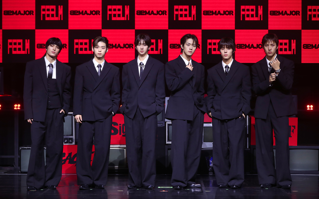 82Major poses during a media showcase held at Wanderloch Hall in Seodaemun-gu, western Seoul, Monday. (Great M Entertainment)