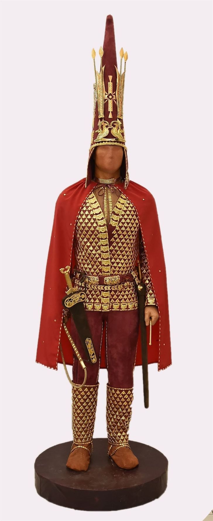 A reconstruction of the Saka chieftain’s attire, known as the “Golden Man,” is on display at the National Museum of Kazakhstan. (National Museum of Kazakhstan)