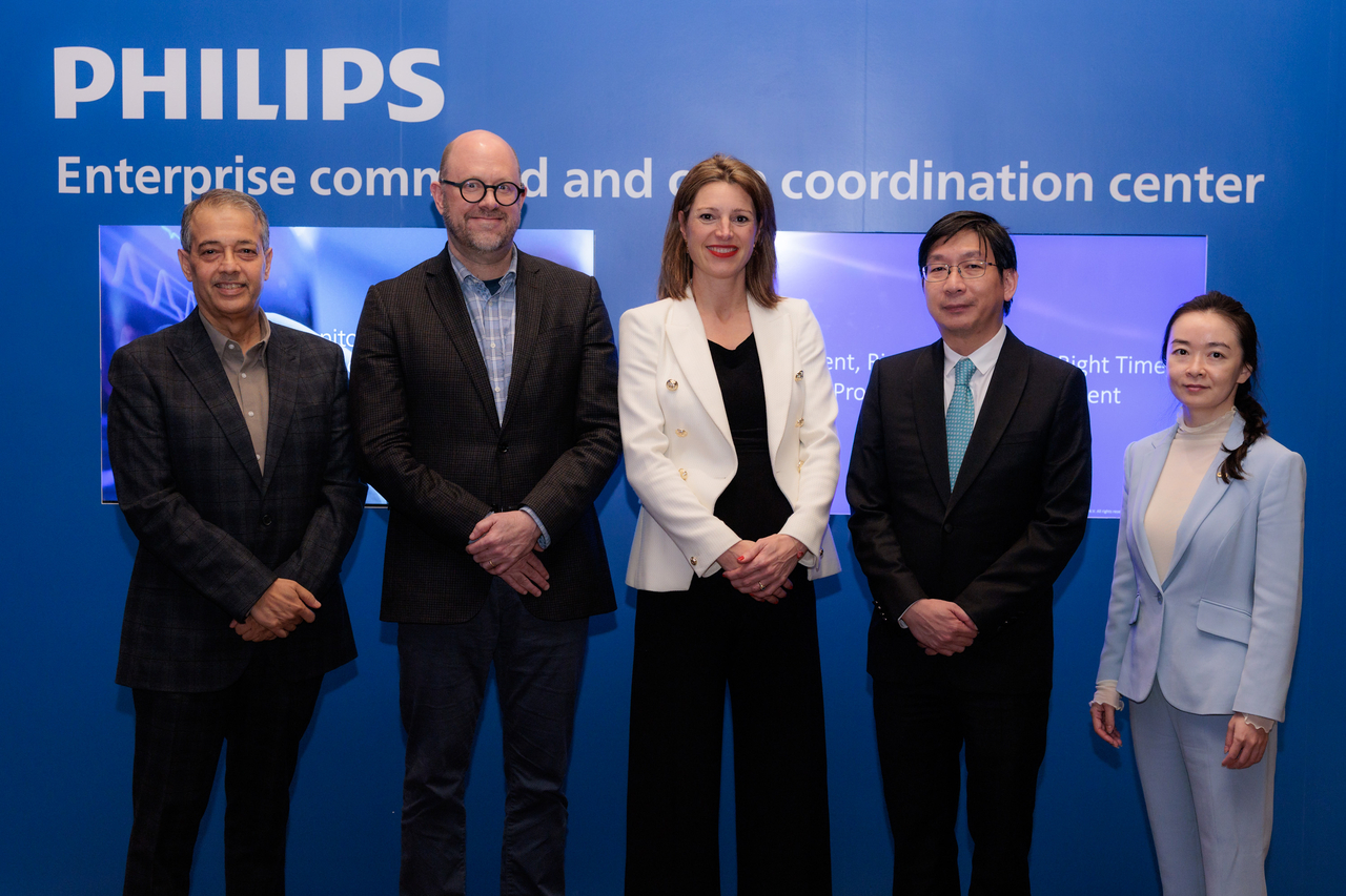 From left: Sharad Jhingan, head of hospital and ambulatory monitoring at Philips Asia Pacific, Mark Winden, head of product management at Philips, Stephanie Sievers, managing director of Philips Asia Pacific, Tay Hsien Ts'ung, vascular surgery clinical director at Singapore General Hospital, and Aurel Qian, member of the Healthcare Information and Management Systems Society’s Asia-Pacific advisory board, pose for a photo during Philips AI Summit in SIngapore on Wednesday. (Philips)