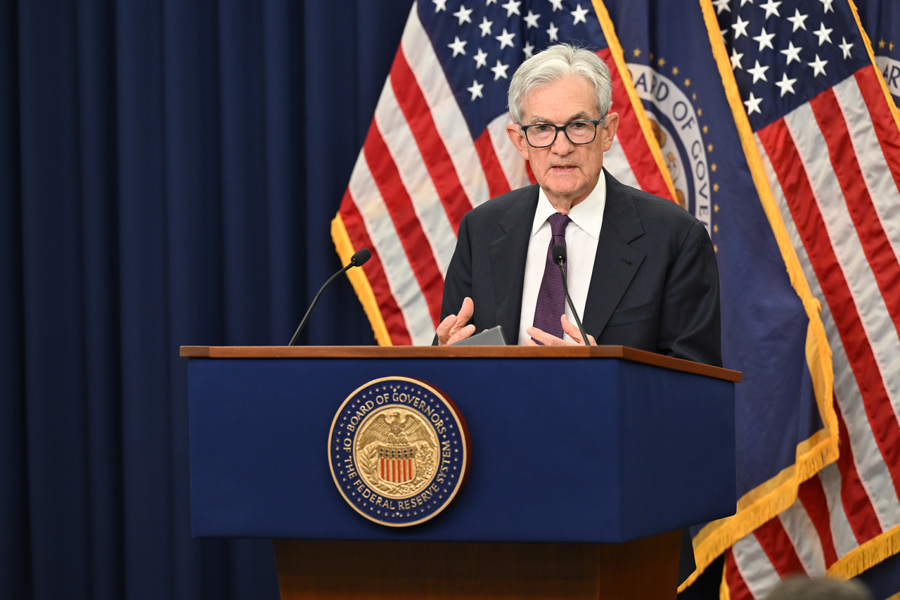 US Federal Reserve Chair Jerome Powell attends a press conference in Washington on Wednesday.   Xinhua-Yonhap