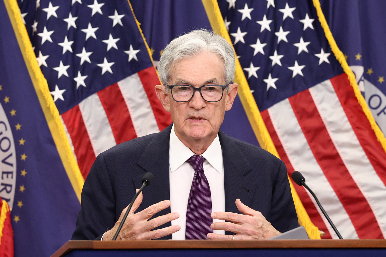 US Federal Reserve Chair Jerome Powell speaks during a press conference at the US Federal Reserve in Washington on Wednesday. (Reuters-Yonhap)