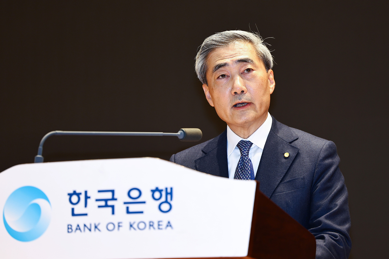 신현송 신임 한국은행 총재가 21일 서울 중구 한국은행 별관에서 열린 취임식에서 인사말을 하고 있다. 윤창빈 기자