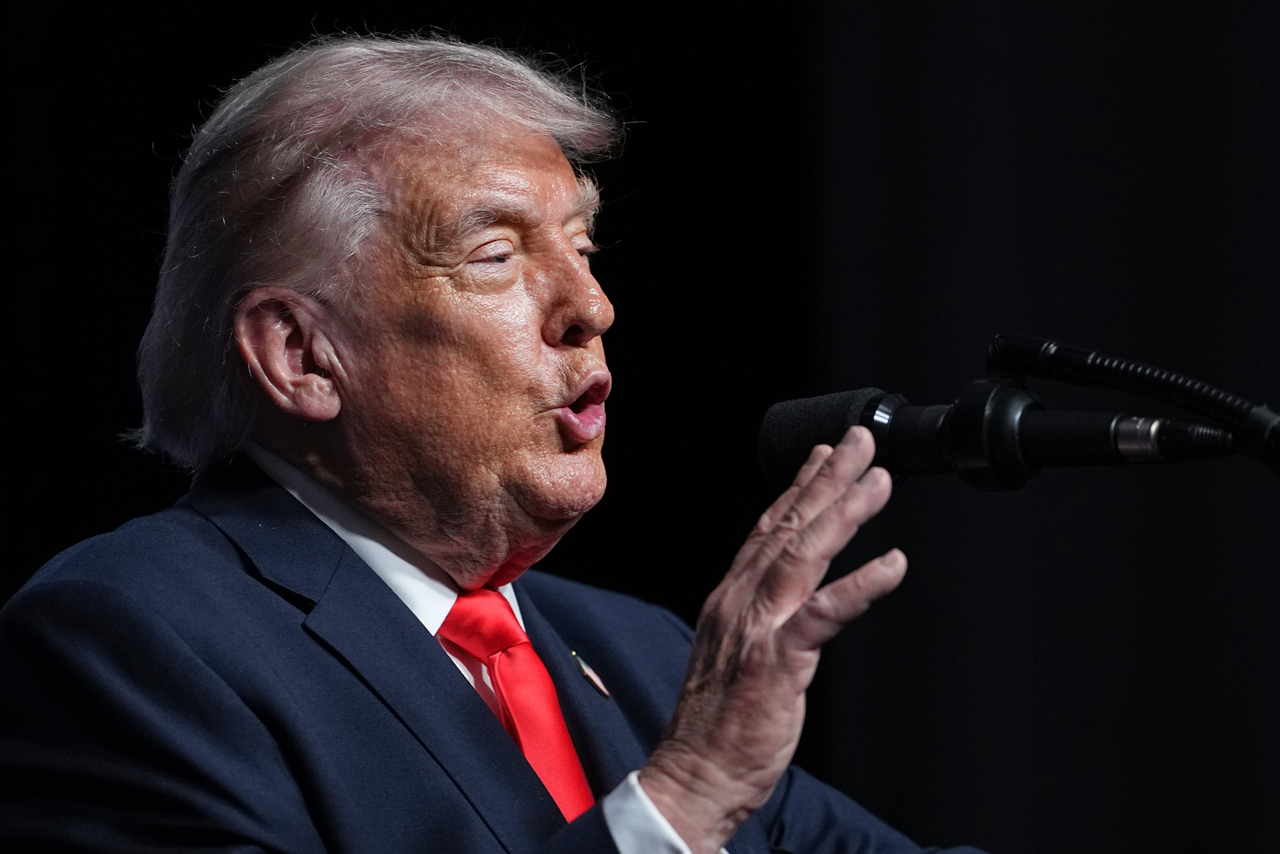 US President Donald Trump speaks at the Raymond F. Kravis Center for the Performing Arts in West Palm Beach, Florida, on Friday. (AP)