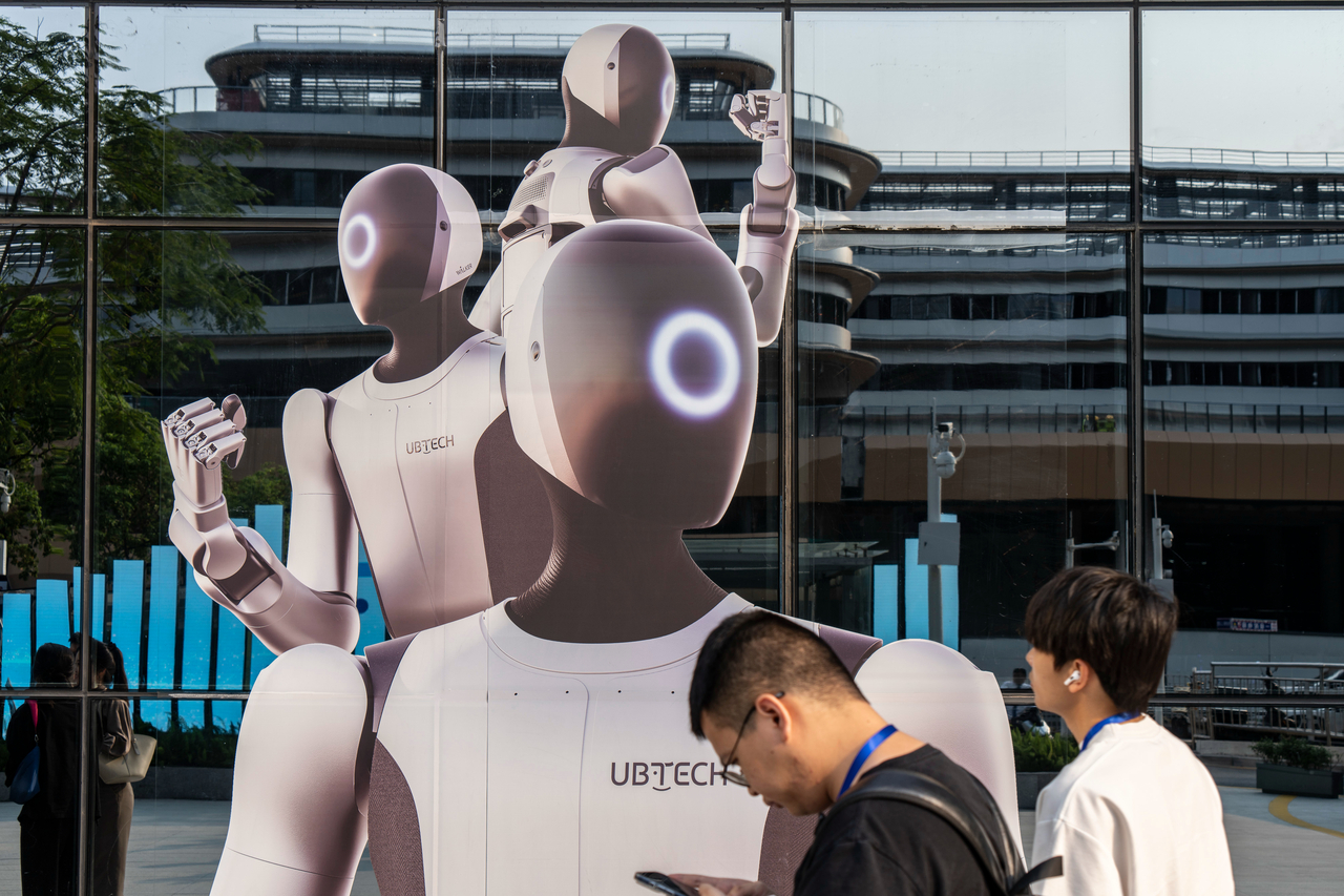 An advertisement featuring the Walker S2 humanoid robot at the UBTech Robotics Corp. headquarters in Shenzhen, China (Bloomberg)