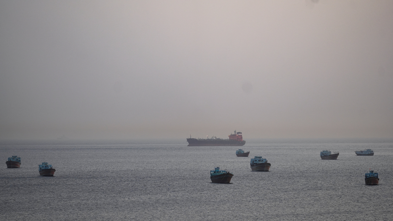 Ships and boats in the Strait of Hormuz, Musandam, Oman, May 1, 2026. (Reuters-Yonhap)