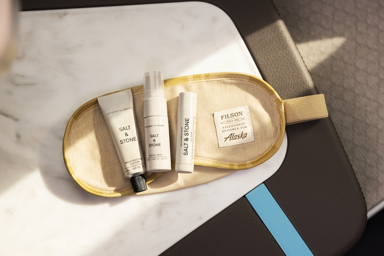 Salt & Stone amenity kit for Alaska Airlines' long-haul suite (Alaska Airlines)