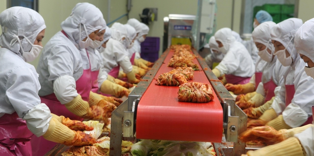 Workers make kimchi at a factory in Haenam-gun, South Jeolla Province (South Jeolla Province)