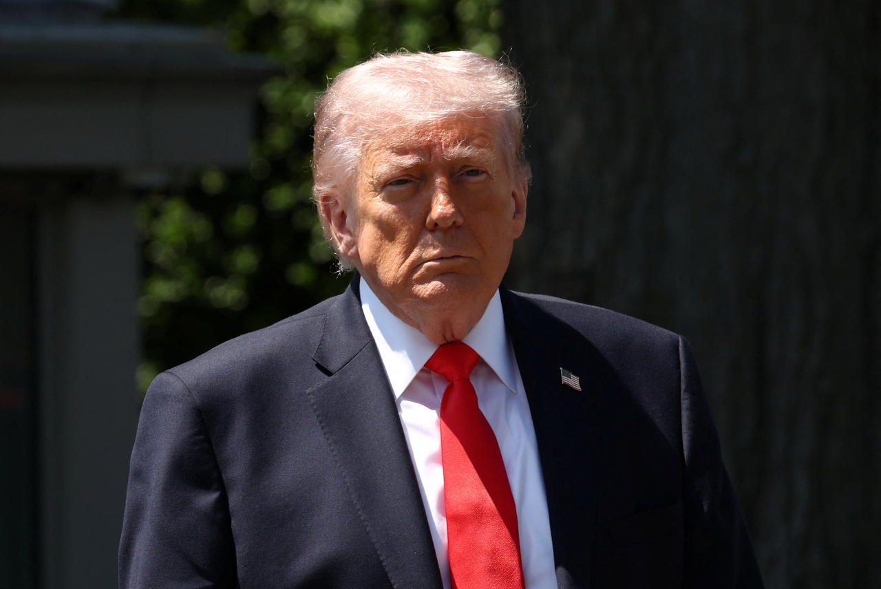This photo, released by Reuters, shows US President Donald Trump departing the White House in Washington on May 1, 2026. (Yonhap)