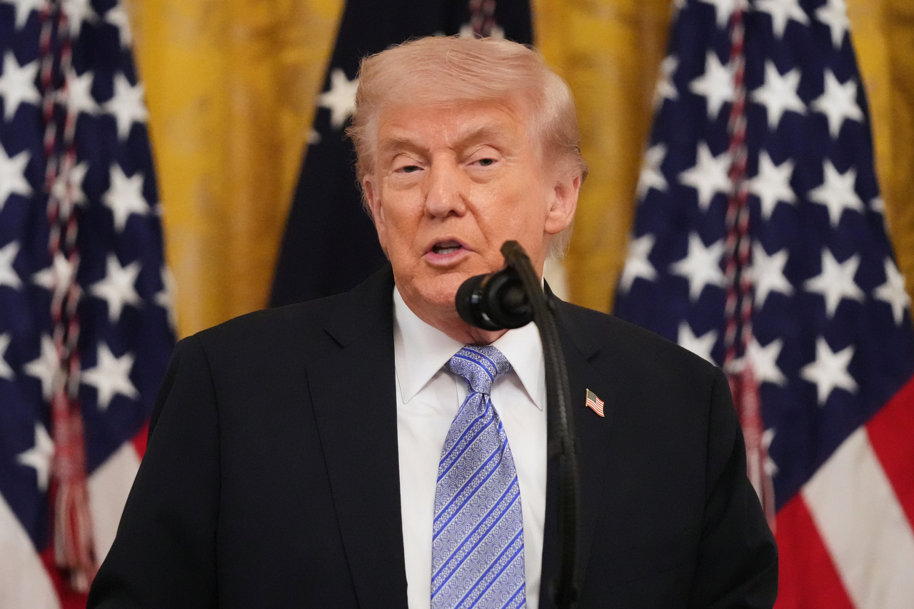 US President Donald Trump speaks during an event with small business owners on Monday in the East Room at the White House in Washington. (AP)