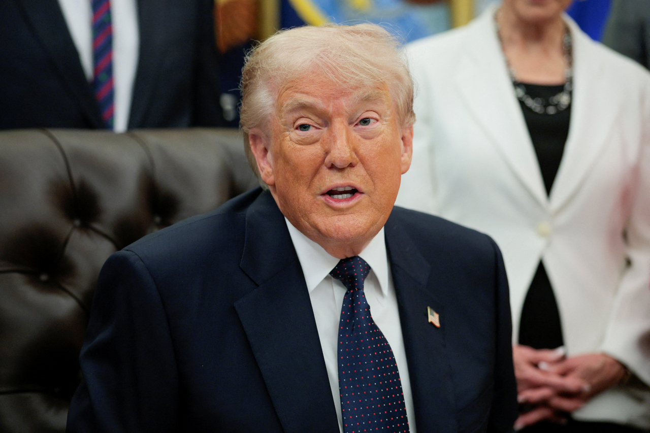 US President Donald Trump speaks during an event to sign a memorandum in the Oval Office at the White House in Washington on Tuesday. (Reuters-Yonhap)
