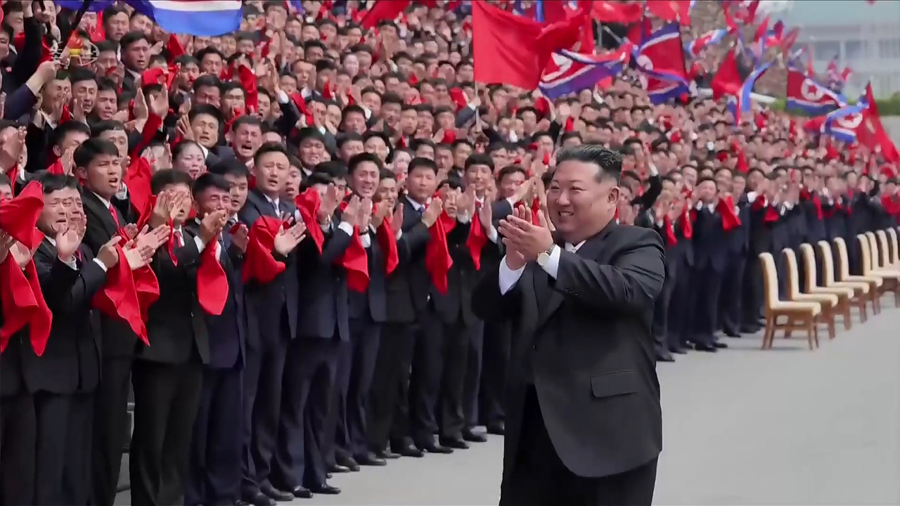 North Korean leader Kim Jong-un attends the 11th Congress of the Socialist Patriotic Youth League, the country's largest youth organization, on May 2. (Korean Central Television)
