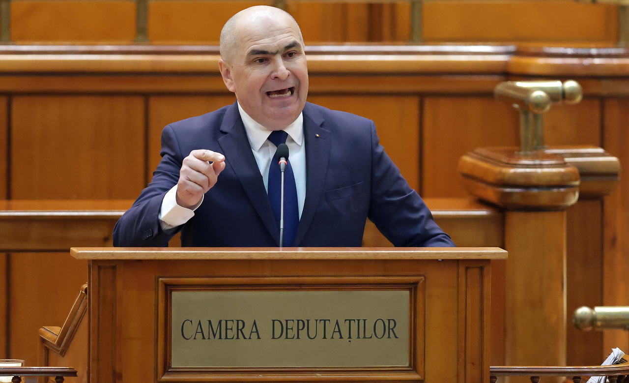 Romania's Prime Minister Ilie Bolojan delivers his speech in Bucharest, Romania,  Tuesday. (EPA-Yonhap)