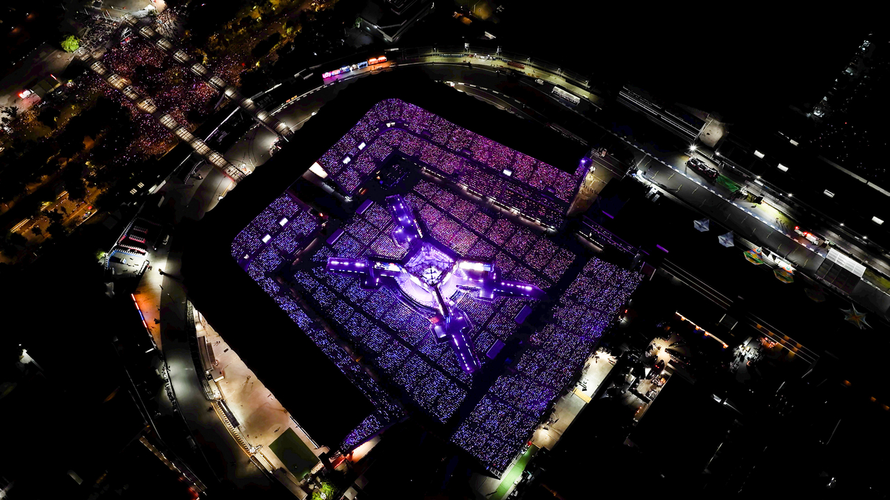 Fans gather in and outside of Estadio GNP Seguros in Mexico City for BTS world tour “Arirang” held on Thursday. (Big Hit Music)