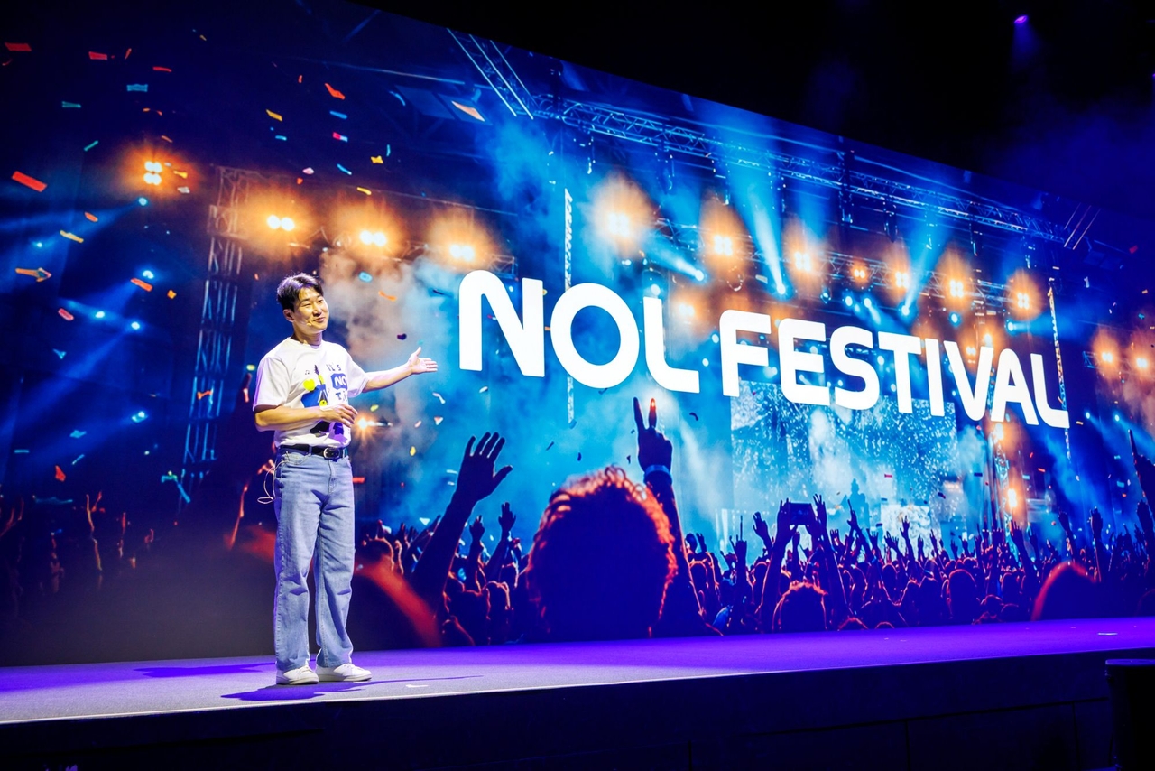 Yanolja Group CEO Lee Su-jin delivers welcoming remarks during a media event in Seoul, Tuesday. (Nol Universe)