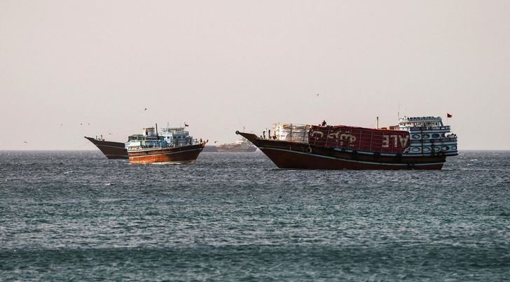 Ships and boats in the Strait of Hormuz in Musandam, Oman, on April 22.  (Reuters)