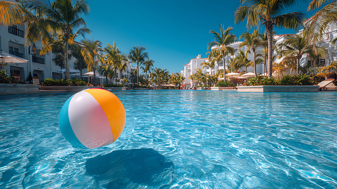 An inflatable ball floats in a swimming pool at a luxury hotel resort. This image is not directly related to the story. (123rf)