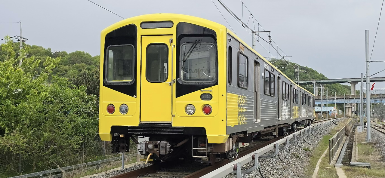 The first refurbished A650 railcar prepares for testing at the Osong Test Track in April. (Woojin Industrial Systems)