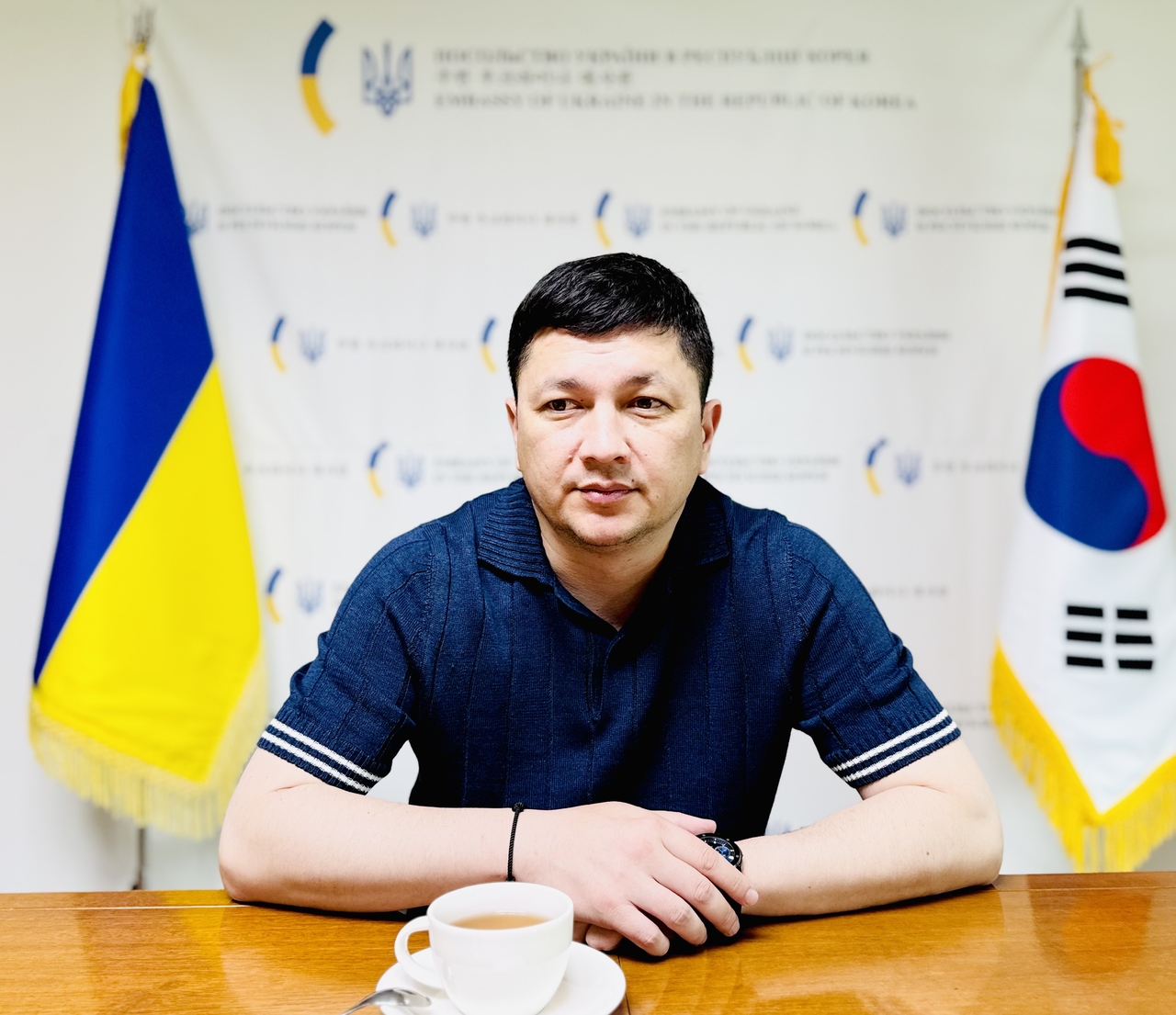 Vitaliy Kim, governor of Ukraine’s Mykolaiv region speaks with The Korea Herald during an interview at the Embassy of Ukraine in Seoul on Saturday. (Sanjay Kumar/The Korea Herald)