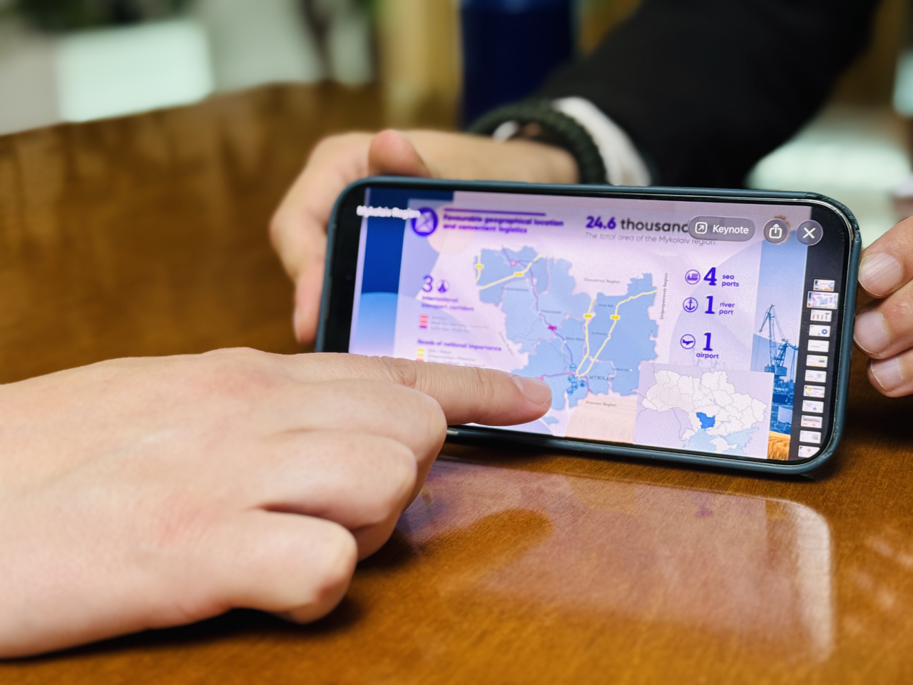 Vitaliy Kim, governor of Ukraine’s Mykolaiv region shows Mykolaiv as a strategic  hub for Korean investors due to its industrial legacy, maritime infrastructure and geographic location during an interview with The Korea Herald on Saturday. (Sanjay Kumar/The Korea Herald)