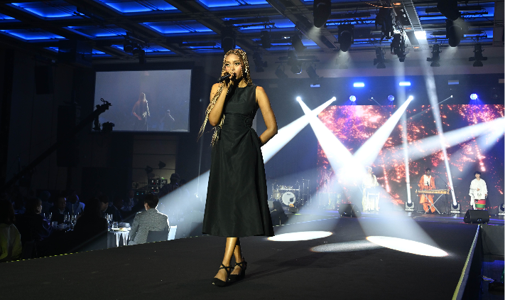 Fatou Samba of K-pop girl group Blackswan performs during Africa Day 2026 at the Grand Hyatt Seoul in Yongsan-gu, Seoul, Wednesday. (Lee Sang-sub/The Korea Herald)