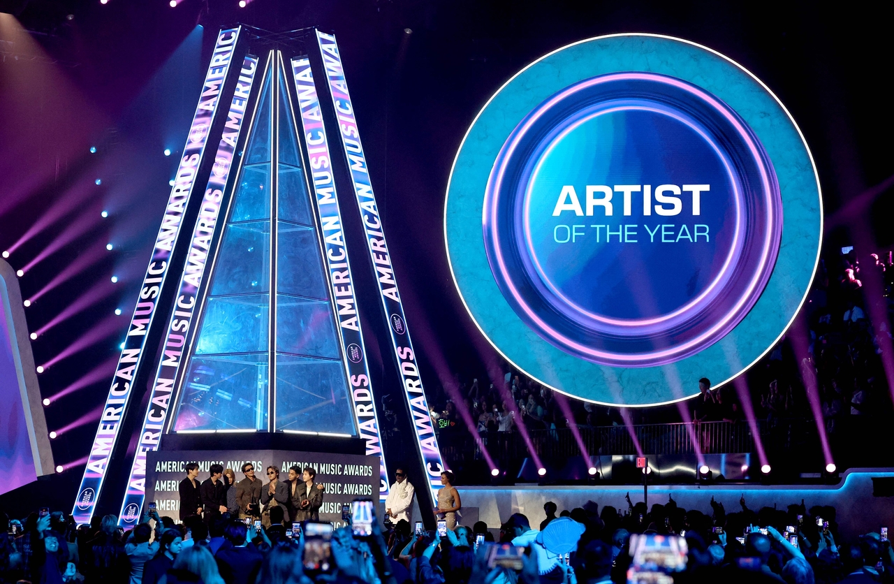 BTS wins artist of the year during the the 52nd American Music Awards at MGM Grand Garden Arena on Monday in Las Vegas. (AFP)