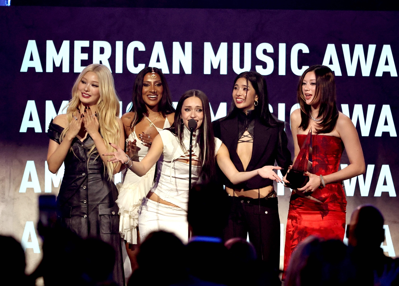 Katseye wins new artist of the year during the 52nd American Music Awards at MGM Grand Garden Arena on Monday in Las Vegas. (AFP)