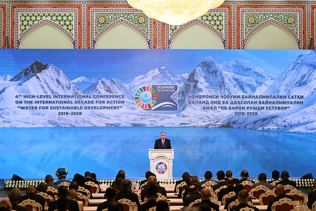 Tajik President Emomali Rahmon speaks at Fourth High-Level International Conference on the International Decade for Actio on Tuesday. (Embassy of Tajikistan in Seoul)