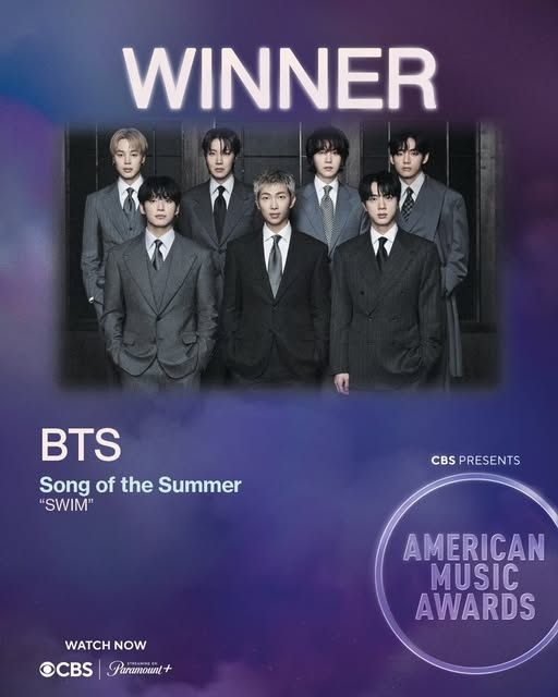 방탄소년단이 2026 아메리칸 뮤직 어워즈에서 ‘송 오브 더 서머’를 받았다. [AMA 제공]