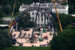 UFC cage under construction at White House for Trump birthday
