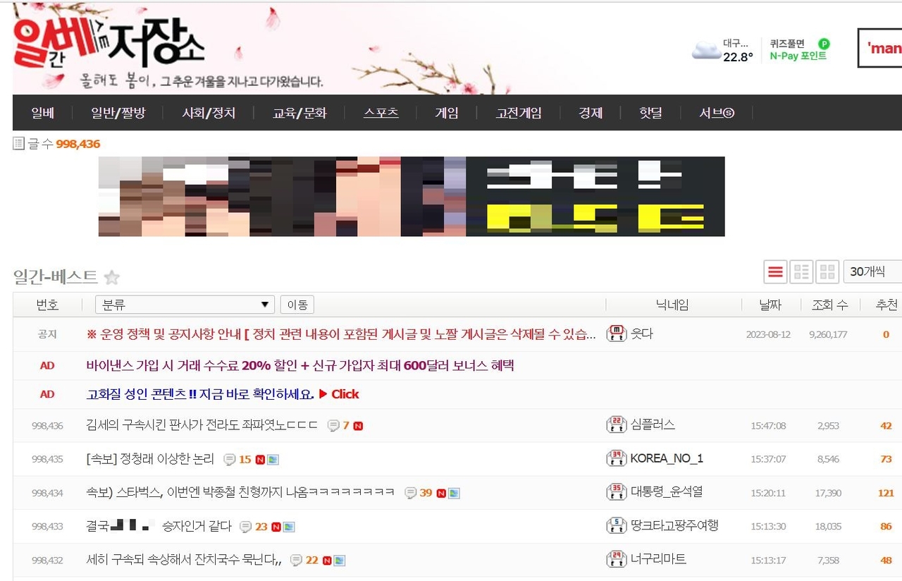 A screen capture shows online forum Ilbe. (Ilbe)