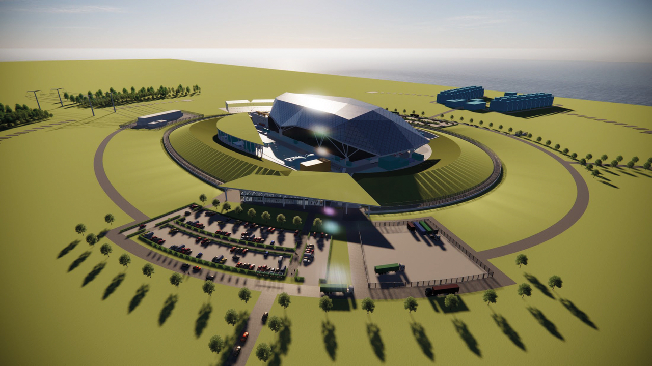An aerial view rendering of the SMR plant being developed by Rolls-Royce SMR (Doosan Enerbility)