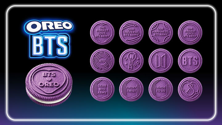 Limited-edition Oreo cookies from BTS’ collaboration with Oreo are featured in this promotional poster. (Dongsuh Foods)